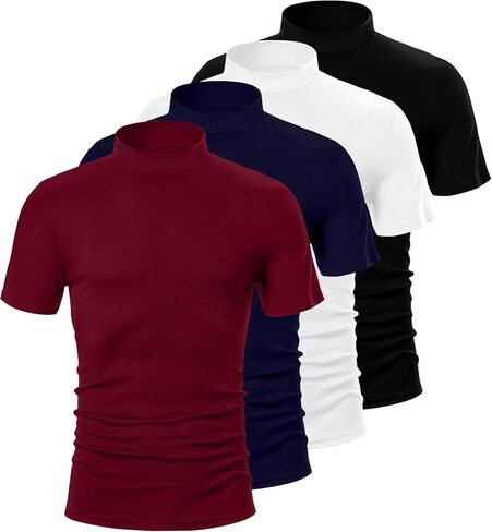 4 Pack Men's Mock Neck T Shirts, Short Sleeve Mock Turtleneck Undershirt Pullover Basic Causal Solid Tee Tops for Men in Saudi Arabia