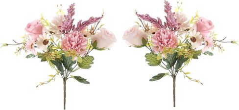 Artificial Flower Bouquets 2pcs Fake Daisy Rose Chrysanthemum Ball Carnations for Table Centerpieces Home Wedding Decoration, Pink in Saudi Arabia