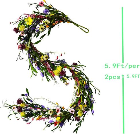 2PCS Artificial Daisy Garland, Artificial Wildflower Garland, 6FT Faux Flower Hanging Vine, Purple Flowers Ivy, Spring Garland with Eucalyptus Boston Fern Vine for Sign Board Party Home Decor in Saudi Arabia
