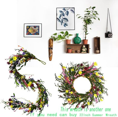 2PCS Artificial Daisy Garland, Artificial Wildflower Garland, 6FT Faux Flower Hanging Vine, Purple Flowers Ivy, Spring Garland with Eucalyptus Boston Fern Vine for Sign Board Party Home Decor in Saudi Arabia