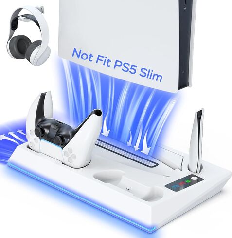 PS5 Stand with PS5 Cooling Station and PS5 Charger Station for Playstation 5 Accessories, PS5 Controller Charger Station with 3-Level Silent Cooling Fan(Not Fit 2023 PS5 Slim) in Saudi Arabia