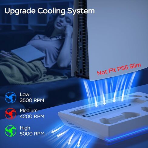 PS5 Stand with PS5 Cooling Station and PS5 Charger Station for Playstation 5 Accessories, PS5 Controller Charger Station with 3-Level Silent Cooling Fan(Not Fit 2023 PS5 Slim) in Saudi Arabia