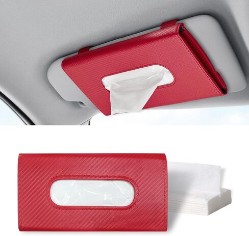 ASUBHA Car Tissue Box Holder, Car Leather Tissue Holder, Car Napkin Holder, Rectangular Car Sun Visor Napkin Box, Visor Tissue Box Holder, Car Hanging Paper Towel Clip for All Cars (red) in Kuwait