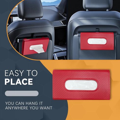 ASUBHA Car Tissue Box Holder, Car Leather Tissue Holder, Car Napkin Holder, Rectangular Car Sun Visor Napkin Box, Visor Tissue Box Holder, Car Hanging Paper Towel Clip for All Cars (red) in Kuwait