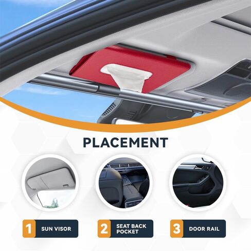 ASUBHA Car Tissue Box Holder, Car Leather Tissue Holder, Car Napkin Holder, Rectangular Car Sun Visor Napkin Box, Visor Tissue Box Holder, Car Hanging Paper Towel Clip for All Cars (red) in Kuwait