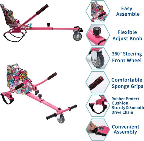 SUNSHINE Hoverboard Kart Seat Attachment Accessory for 6.5" 8" 10" Two Wheel Self Balancing Scooter (Patterned Pink) in Kuwait