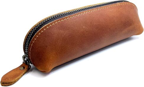 Leather Pencil Case Pencil Bag Pouch With Zipper Pen Holders Handmade Genuine Leather For Men Women Businessmen And Artists Home Work Office. (Brown) in Saudi Arabia