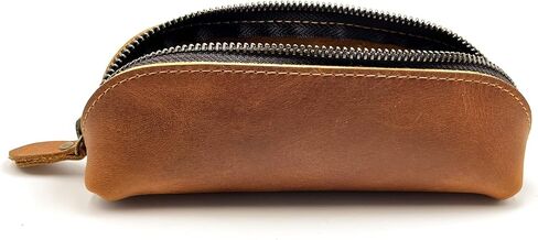 Leather Pencil Case Pencil Bag Pouch With Zipper Pen Holders Handmade Genuine Leather For Men Women Businessmen And Artists Home Work Office. (Brown) in Saudi Arabia