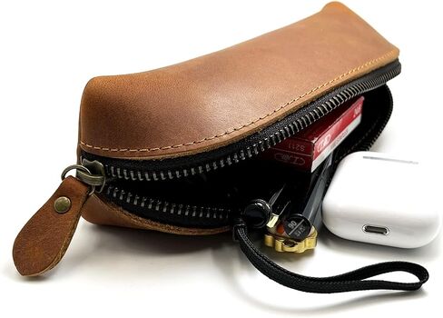 Leather Pencil Case Pencil Bag Pouch With Zipper Pen Holders Handmade Genuine Leather For Men Women Businessmen And Artists Home Work Office. (Brown) in Saudi Arabia