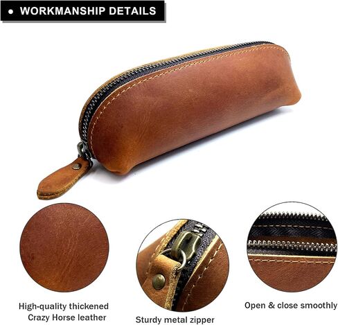 Leather Pencil Case Pencil Bag Pouch With Zipper Pen Holders Handmade Genuine Leather For Men Women Businessmen And Artists Home Work Office. (Brown) in Saudi Arabia