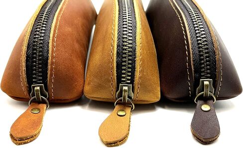 Leather Pencil Case Pencil Bag Pouch With Zipper Pen Holders Handmade Genuine Leather For Men Women Businessmen And Artists Home Work Office. (Brown) in Saudi Arabia