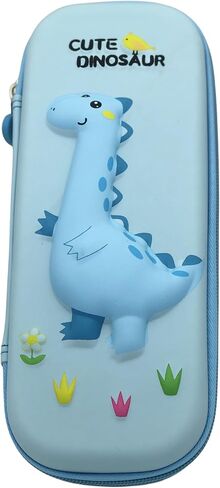 3D Pencil Case for Kids, Waterproof Pencil Box with Compartments Pen Pouch (Blue dinosaur) in Saudi Arabia