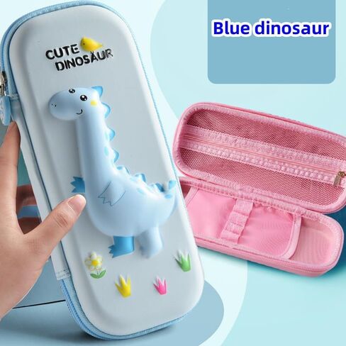 3D Pencil Case for Kids, Waterproof Pencil Box with Compartments Pen Pouch (Blue dinosaur) in Saudi Arabia