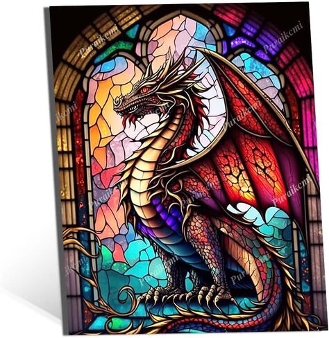 Puraikcmi DIY 5D Dragon Diamond Painting Black Fire Dragon Diamond Painting Kits for Adults,5D DIY Full Drill Dragon Diamond Art for Home Wall Decor 12x16 Inch in Kuwait