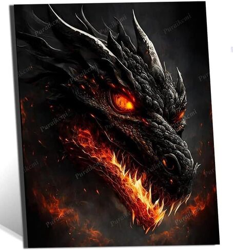 Puraikcmi DIY 5D Dragon Diamond Painting Black Fire Dragon Diamond Painting Kits for Adults,5D DIY Full Drill Dragon Diamond Art for Home Wall Decor 12x16 Inch in Kuwait