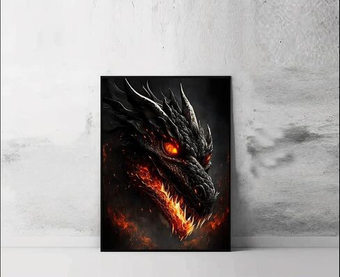 Puraikcmi DIY 5D Dragon Diamond Painting Black Fire Dragon Diamond Painting Kits for Adults,5D DIY Full Drill Dragon Diamond Art for Home Wall Decor 12x16 Inch in Kuwait