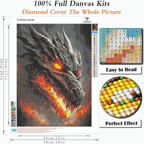 Puraikcmi DIY 5D Dragon Diamond Painting Black Fire Dragon Diamond Painting Kits for Adults,5D DIY Full Drill Dragon Diamond Art for Home Wall Decor 12x16 Inch in Kuwait