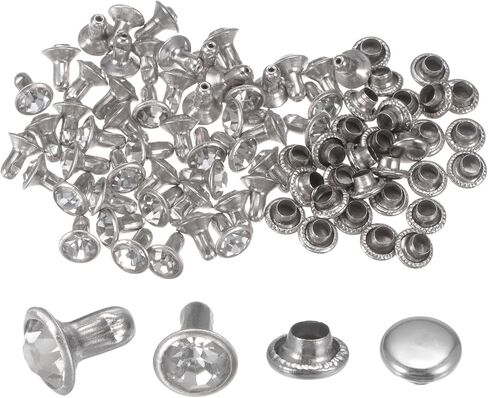 HARFINGTON 50pcs Crystal Rivets 6mm Rhinestone Rivets Rapid Stud Rivets for Clothing Leather Crafting Fabric Arts Crafts Decoration Leathercraft DIY Leather-Craft, Gold in Saudi Arabia