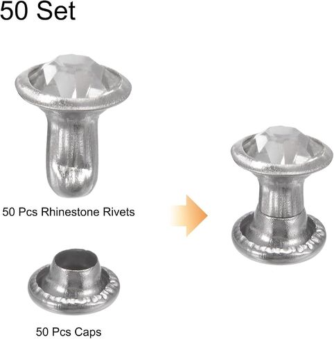 HARFINGTON 50pcs Crystal Rivets 6mm Rhinestone Rivets Rapid Stud Rivets for Clothing Leather Crafting Fabric Arts Crafts Decoration Leathercraft DIY Leather-Craft, Gold in Saudi Arabia