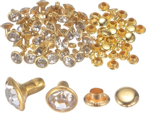 HARFINGTON 50pcs Crystal Rivets 6mm Rhinestone Rivets Rapid Stud Rivets for Clothing Leather Crafting Fabric Arts Crafts Decoration Leathercraft DIY Leather-Craft, Gold in Saudi Arabia