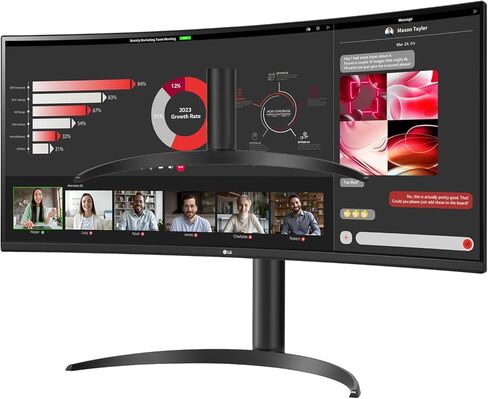 LG 34WR55QC-B 34" Curved UltraWide WQHD HDR 10 100Hz Monitor with USB Type-C, 3440x1440 Curved Display, 100Hz Refresh Rate, AMD FreeSync, Borderless Design in Kuwait