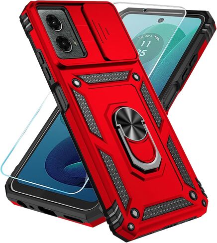 حافظة SunStory لهاتف Motorola Moto G 5G 2024 مع واقي شاشة HD وغطاء كاميرا منزلق ومسند، حافظة هاتف Motorola Moto G 5G 2024 [من الدرجة العسكرية] لهاتف Moto G 5G 2024 (أحمر) in Kuwait