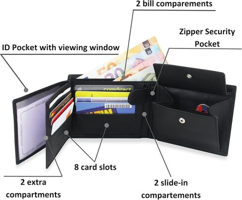 FOMAX® Men's Genuine Leather Wallet with RFID Protection, Landscape Wallet for Men, Black in Saudi Arabia