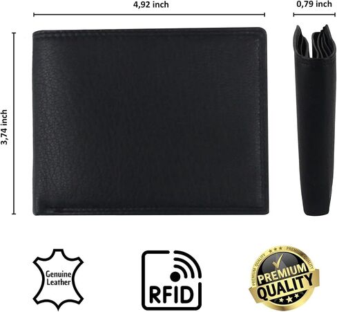 FOMAX® Men's Genuine Leather Wallet with RFID Protection, Landscape Wallet for Men, Black in Saudi Arabia