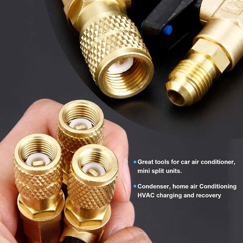محول صمام الكرة المبرد لتكييف الهواء، 1/4 بوصة 5/16 بوصة من النحاس HVAC A/C صمام كروي للإغلاق المستقيم لR134a R22 R12 R410a أدوات خدمة السيارات شحن خراطيم تكييف الهواء أدوات التبريد in Saudi Arabia