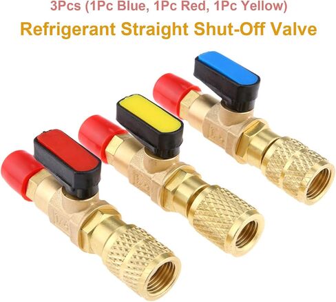 محول صمام الكرة المبرد لتكييف الهواء، 1/4 بوصة 5/16 بوصة من النحاس HVAC A/C صمام كروي للإغلاق المستقيم لR134a R22 R12 R410a أدوات خدمة السيارات شحن خراطيم تكييف الهواء أدوات التبريد in Saudi Arabia