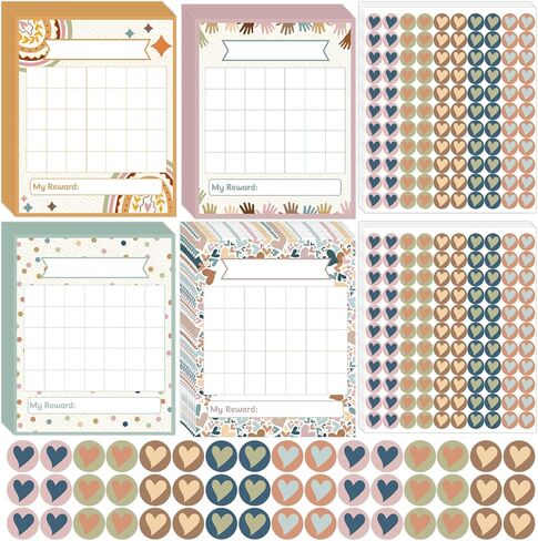 40 PCS Boho Rainbow Reward Sticker Charts Boho Behavior Incentive Sticker Chart Classroom Sticker Charts for Kids Colorful Heart Stickers Charts for Kids Students Behavior Teaching or Family Using in Saudi Arabia