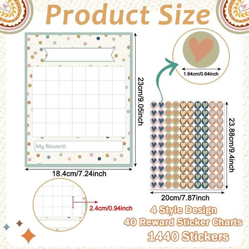 40 PCS Boho Rainbow Reward Sticker Charts Boho Behavior Incentive Sticker Chart Classroom Sticker Charts for Kids Colorful Heart Stickers Charts for Kids Students Behavior Teaching or Family Using in Saudi Arabia