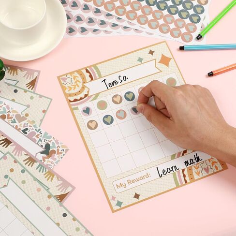 40 PCS Boho Rainbow Reward Sticker Charts Boho Behavior Incentive Sticker Chart Classroom Sticker Charts for Kids Colorful Heart Stickers Charts for Kids Students Behavior Teaching or Family Using in Saudi Arabia