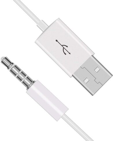بديل سلك شحن USB 3.5 ملم لمزامنة البيانات لسماعات Beats Studio، iPod Shuffle 3rd/ 4th/ 5th/ 6th/ 7th Gen، مشغل MP3، مكبرات الصوت، صندوق الصوت والمزيد (أبيض) in Kuwait