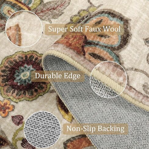 Vintage Floral Small Kitchen Rug,2x3 Rug Non Slip, Washable Paisley Design Door Rugs for Entryway Indoor,Non Shedding Kitchen Sink Throw Carpet for Bathroom Laundry, Beige Ivory in Kuwait