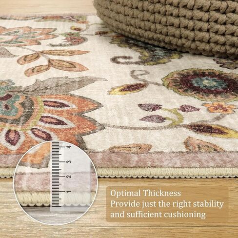 Vintage Floral Small Kitchen Rug,2x3 Rug Non Slip, Washable Paisley Design Door Rugs for Entryway Indoor,Non Shedding Kitchen Sink Throw Carpet for Bathroom Laundry, Beige Ivory in Kuwait