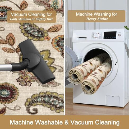 Vintage Floral Small Kitchen Rug,2x3 Rug Non Slip, Washable Paisley Design Door Rugs for Entryway Indoor,Non Shedding Kitchen Sink Throw Carpet for Bathroom Laundry, Beige Ivory in Kuwait