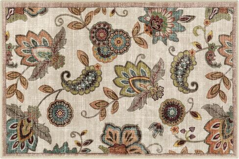 Vintage Floral Small Kitchen Rug,2x3 Rug Non Slip, Washable Paisley Design Door Rugs for Entryway Indoor,Non Shedding Kitchen Sink Throw Carpet for Bathroom Laundry, Beige Ivory in Kuwait