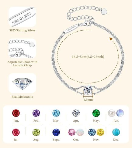 AINUOSHI Birthstone Bracelets for Women Fine Jewelry Sterling Silver Genuine or Created Gemstone Dainty Bracelet Anniversary Birthday Valentines Day Gifts for Women Girls Wife, Chain Length 6.5"+2" in Saudi Arabia