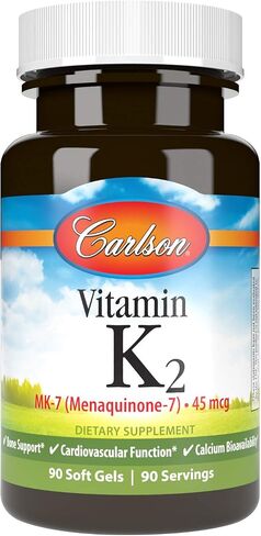 Carlson - Vitamin K2 MK-7 (Menaquinone), 45 mcg, Bone Support, Calcium Bioavailability, K2 Vitamin, Vitamin K-2, 90 Softgels in Saudi Arabia