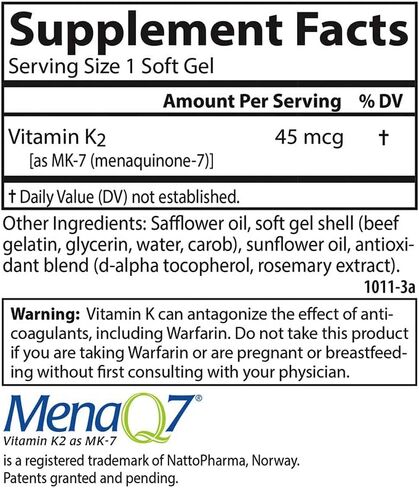 Carlson - Vitamin K2 MK-7 (Menaquinone), 45 mcg, Bone Support, Calcium Bioavailability, K2 Vitamin, Vitamin K-2, 90 Softgels in Saudi Arabia