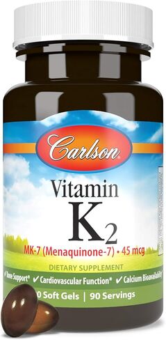 Carlson - Vitamin K2 MK-7 (Menaquinone), 45 mcg, Bone Support, Calcium Bioavailability, K2 Vitamin, Vitamin K-2, 90 Softgels in Saudi Arabia