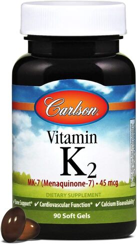 Carlson - Vitamin K2 MK-7 (Menaquinone), 45 mcg, Bone Support, Calcium Bioavailability, K2 Vitamin, Vitamin K-2, 90 Softgels in Saudi Arabia