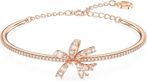 SWAROVSKI Volta Necklace, Earrings, and Bracelets Jewelry Collection, Bow-Inspired Pink and Clear Crystals with Rose-Gold Tone Finish in Saudi Arabia