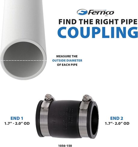 Fernco 1056-150 وصلة أنابيب مرنة 1-1/2 بوصة CI/بلاستيك/فولاذ إلى 1-1/2 بوصة CI/بلاستيك/فولاذ in Saudi Arabia