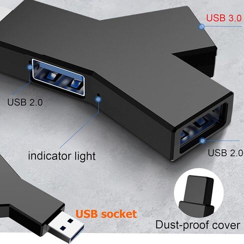 موزع فاصل ثلاثي المنافذ (2 USB 2.0 + 1 USB 3.0)، موزع USB، كمبيوتر محمول صغير مع USB 3.0 لنظام التشغيل Windows XP/Vista/7/8/10، محول USB متوافق للكمبيوتر الشخصي والكمبيوتر المحمول (أسود) in Kuwait