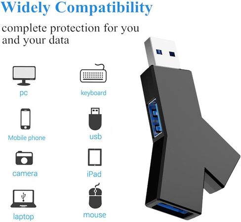 موزع فاصل ثلاثي المنافذ (2 USB 2.0 + 1 USB 3.0)، موزع USB، كمبيوتر محمول صغير مع USB 3.0 لنظام التشغيل Windows XP/Vista/7/8/10، محول USB متوافق للكمبيوتر الشخصي والكمبيوتر المحمول (أسود) in Kuwait