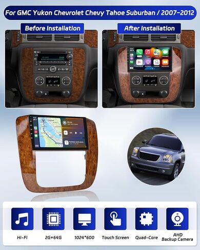 Roinvou 2+64G Android 13 CarPlay Stereo لـ 2007-2012 GMC Yukon Chevy Tahoe Suburban، راديو CarPlay اللاسلكي مع Android Auto، شاشة لمس 9 بوصات في لوحة القيادة تدعم مرآة Link BT HiFi WiFi in Saudi Arabia