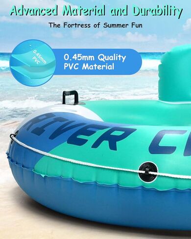 أنبوب عائم قابل للنفخ شديد التحمل، أنبوب نهر مع مساحة تخزين ومساند ظهر وحاملات أكواب ومقابض - أنبوب حمام سباحة فاخر كبير جدًا للاسترخاء في الصيف - أزرق (مقعد مزدوج 1 حزمة) in Kuwait