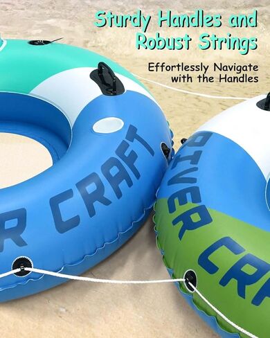أنبوب عائم قابل للنفخ شديد التحمل، أنبوب نهر مع مساحة تخزين ومساند ظهر وحاملات أكواب ومقابض - أنبوب حمام سباحة فاخر كبير جدًا للاسترخاء في الصيف - أزرق (مقعد مزدوج 1 حزمة) in Kuwait